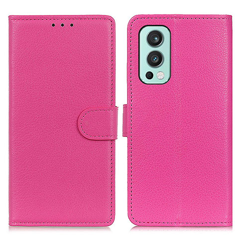 Funda de Cuero Cartera con Soporte Carcasa A03D para OnePlus Nord 2 5G Rosa Roja