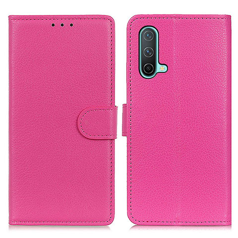 Funda de Cuero Cartera con Soporte Carcasa A03D para OnePlus Nord CE 5G Rosa Roja