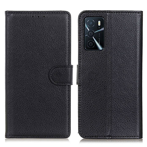 Funda de Cuero Cartera con Soporte Carcasa A03D para Oppo A16 Negro