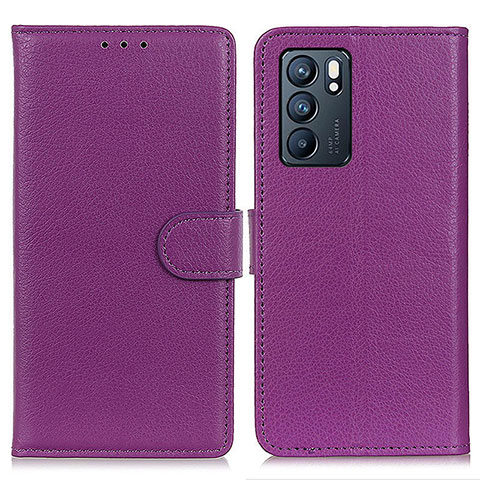 Funda de Cuero Cartera con Soporte Carcasa A03D para Oppo Reno6 5G Morado