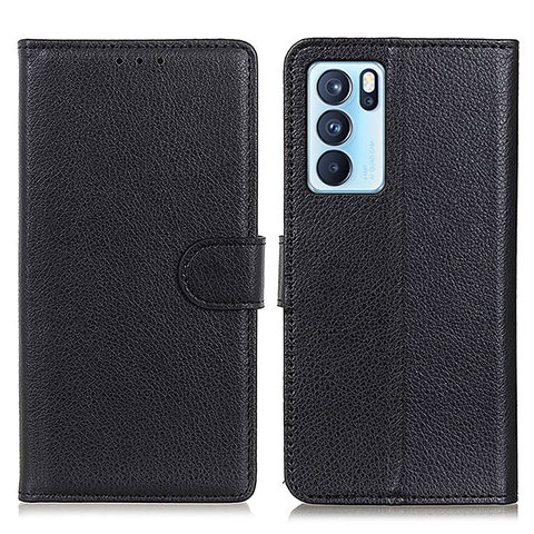 Funda de Cuero Cartera con Soporte Carcasa A03D para Oppo Reno6 Pro 5G India Negro