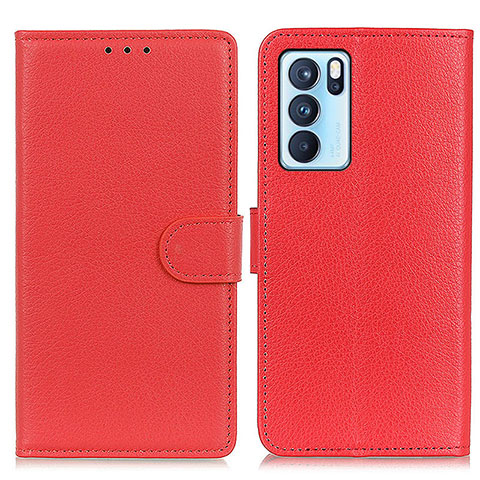 Funda de Cuero Cartera con Soporte Carcasa A03D para Oppo Reno6 Pro 5G India Rojo