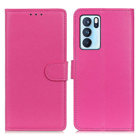 Funda de Cuero Cartera con Soporte Carcasa A03D para Oppo Reno6 Pro 5G India Rosa Roja