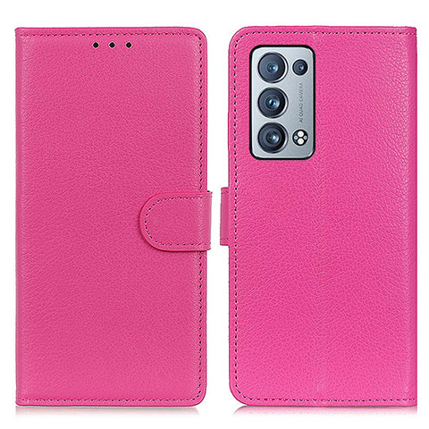 Funda de Cuero Cartera con Soporte Carcasa A03D para Oppo Reno6 Pro 5G Rosa Roja