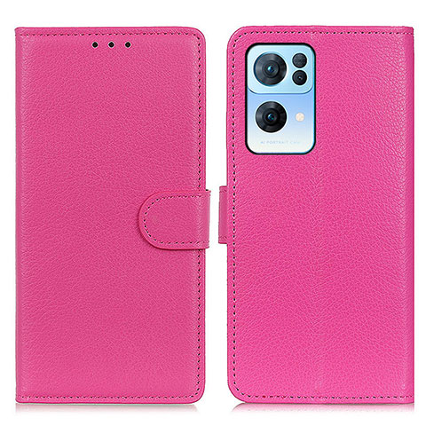 Funda de Cuero Cartera con Soporte Carcasa A03D para Oppo Reno7 Pro 5G Rosa Roja