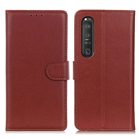 Funda de Cuero Cartera con Soporte Carcasa A03D para Sony Xperia 1 III Marron