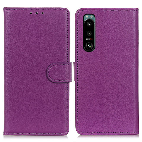 Funda de Cuero Cartera con Soporte Carcasa A03D para Sony Xperia 5 III Morado