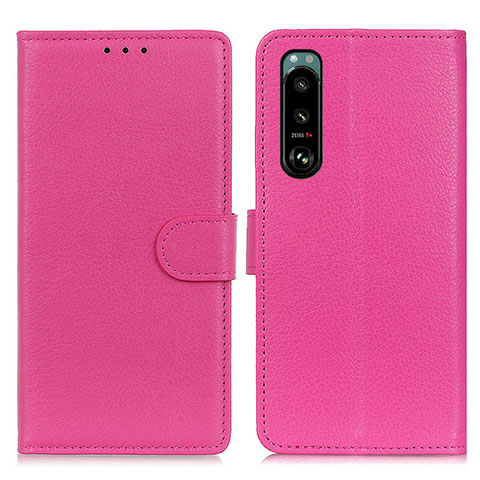 Funda de Cuero Cartera con Soporte Carcasa A03D para Sony Xperia 5 III Rosa Roja