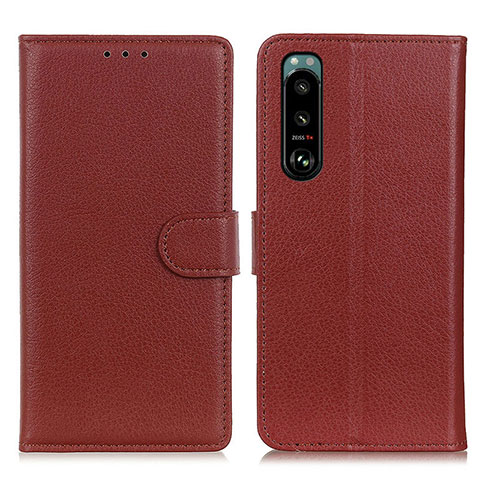 Funda de Cuero Cartera con Soporte Carcasa A03D para Sony Xperia 5 III SO-53B Marron