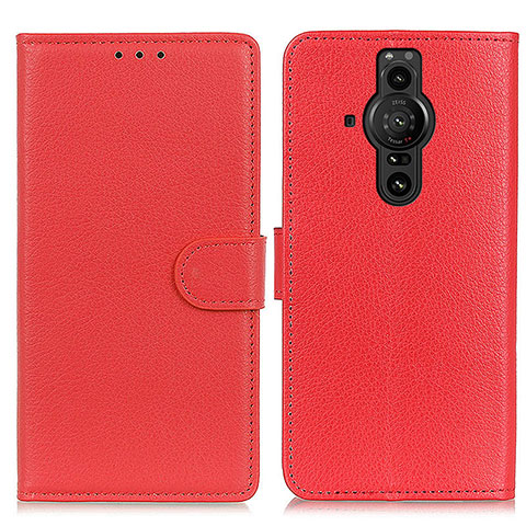 Funda de Cuero Cartera con Soporte Carcasa A03D para Sony Xperia PRO-I Rojo