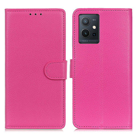 Funda de Cuero Cartera con Soporte Carcasa A03D para Vivo T1 5G India Rosa Roja