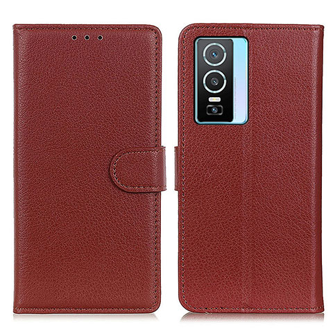 Funda de Cuero Cartera con Soporte Carcasa A03D para Vivo Y76s 5G Marron