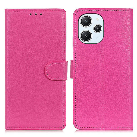 Funda de Cuero Cartera con Soporte Carcasa A03D para Xiaomi Redmi 12 4G Rosa Roja