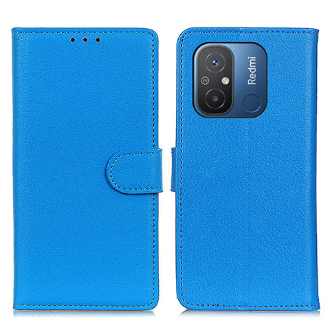 Funda de Cuero Cartera con Soporte Carcasa A03D para Xiaomi Redmi 12C 4G Azul Cielo