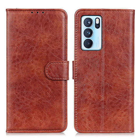 Funda de Cuero Cartera con Soporte Carcasa A04D para Oppo Reno6 Pro 5G India Marron