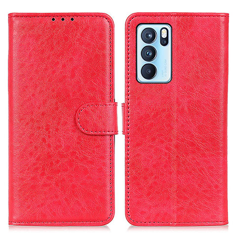 Funda de Cuero Cartera con Soporte Carcasa A04D para Oppo Reno6 Pro 5G India Rojo