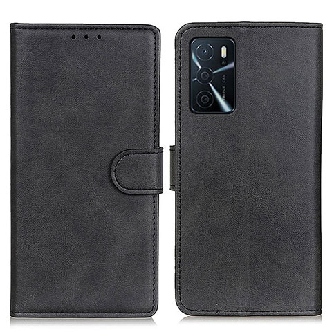 Funda de Cuero Cartera con Soporte Carcasa A05D para Oppo A16 Negro