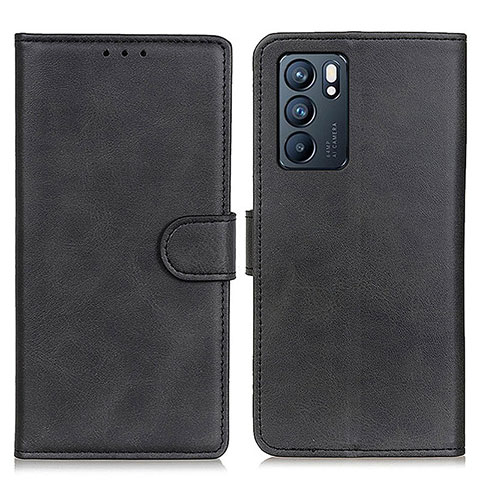 Funda de Cuero Cartera con Soporte Carcasa A05D para Oppo Reno6 5G Negro