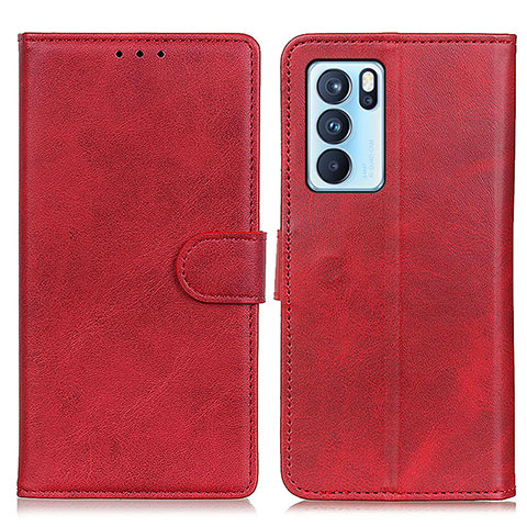 Funda de Cuero Cartera con Soporte Carcasa A05D para Oppo Reno6 Pro 5G India Rojo