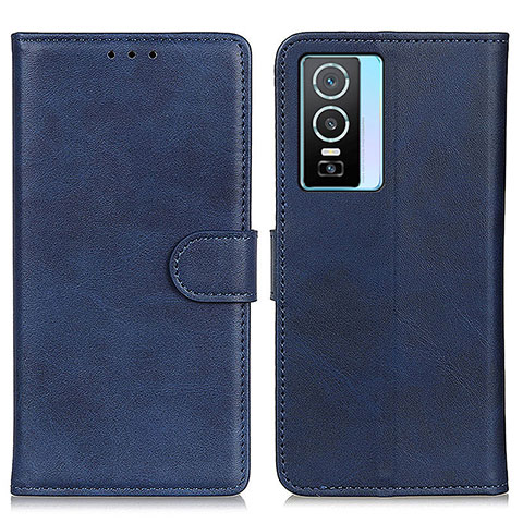 Funda de Cuero Cartera con Soporte Carcasa A05D para Vivo Y76s 5G Azul