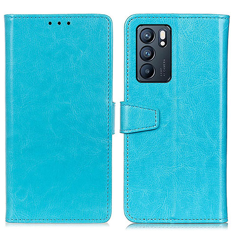 Funda de Cuero Cartera con Soporte Carcasa A06D para Oppo Reno6 5G Azul Cielo