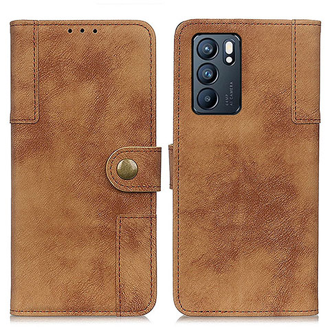 Funda de Cuero Cartera con Soporte Carcasa A07D para Oppo Reno6 5G Marron