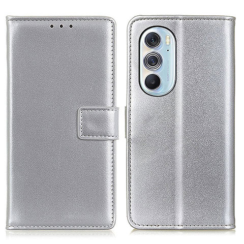 Funda de Cuero Cartera con Soporte Carcasa A08D para Motorola Moto Edge 30 Pro 5G Plata