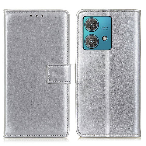 Funda de Cuero Cartera con Soporte Carcasa A08D para Motorola Moto Edge 40 Neo 5G Plata