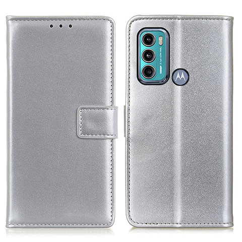 Funda de Cuero Cartera con Soporte Carcasa A08D para Motorola Moto G40 Fusion Plata