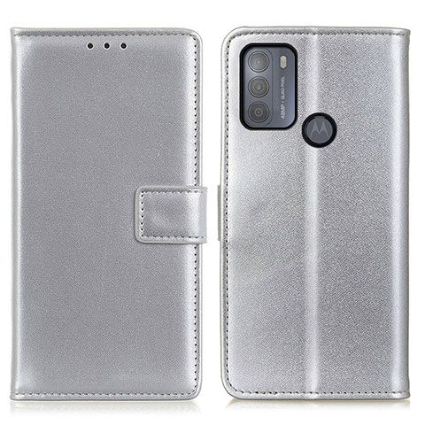 Funda de Cuero Cartera con Soporte Carcasa A08D para Motorola Moto G50 Plata