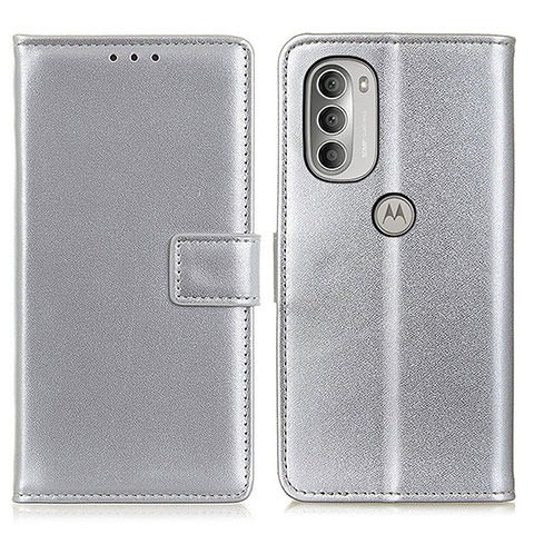 Funda de Cuero Cartera con Soporte Carcasa A08D para Motorola Moto G51 5G Plata