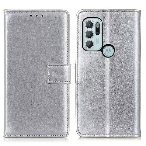 Funda de Cuero Cartera con Soporte Carcasa A08D para Motorola Moto G60s Plata