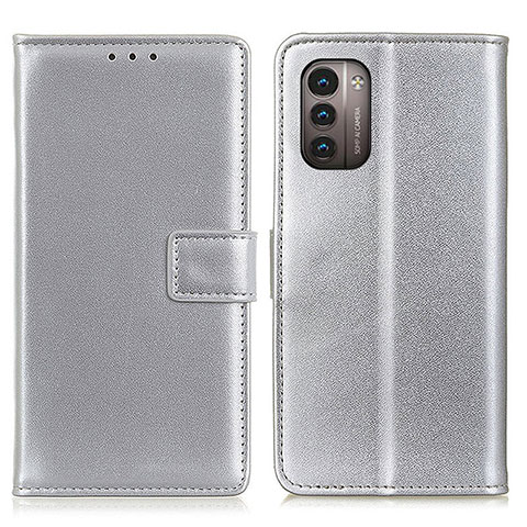 Funda de Cuero Cartera con Soporte Carcasa A08D para Nokia G11 Plata