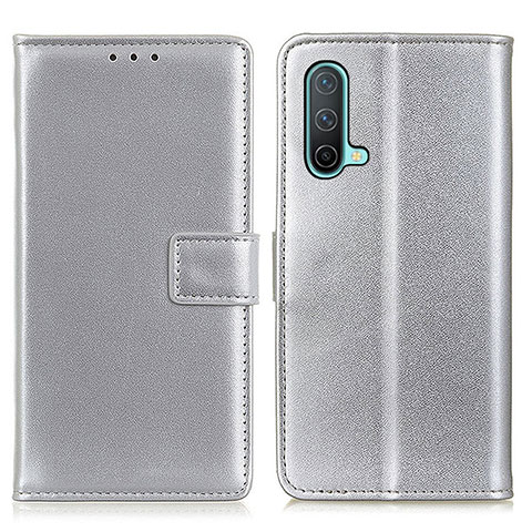 Funda de Cuero Cartera con Soporte Carcasa A08D para OnePlus Nord CE 5G Plata