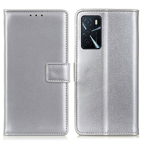 Funda de Cuero Cartera con Soporte Carcasa A08D para Oppo A54s Plata