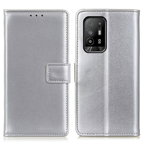 Funda de Cuero Cartera con Soporte Carcasa A08D para Oppo A95 5G Plata