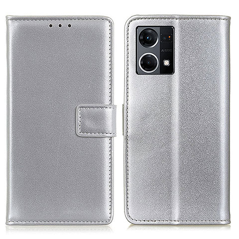 Funda de Cuero Cartera con Soporte Carcasa A08D para Oppo F21s Pro 4G Plata