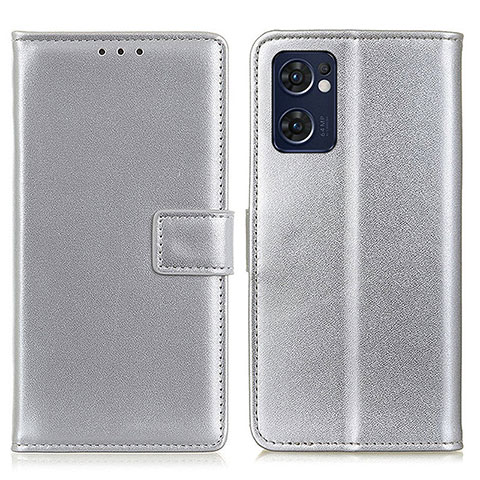 Funda de Cuero Cartera con Soporte Carcasa A08D para Oppo Find X5 Lite 5G Plata