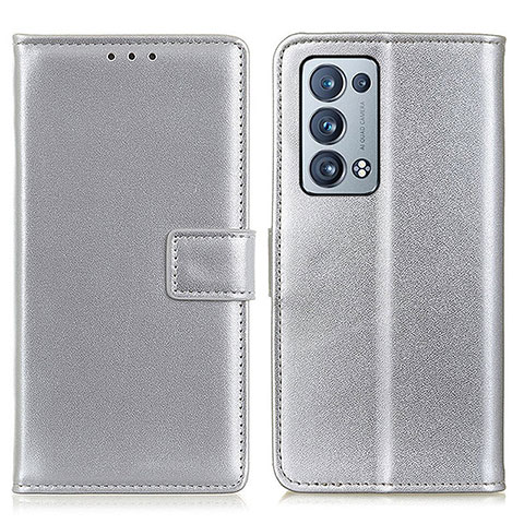 Funda de Cuero Cartera con Soporte Carcasa A08D para Oppo Reno6 Pro 5G Plata