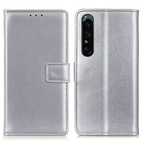 Funda de Cuero Cartera con Soporte Carcasa A08D para Sony Xperia 1 IV SO-51C Plata