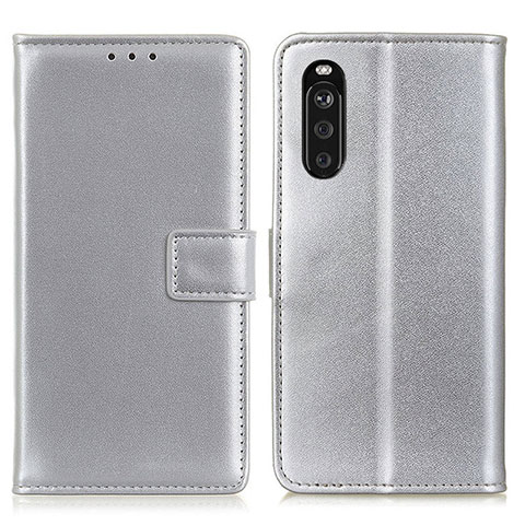 Funda de Cuero Cartera con Soporte Carcasa A08D para Sony Xperia 10 III Lite Plata