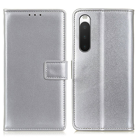 Funda de Cuero Cartera con Soporte Carcasa A08D para Sony Xperia 10 IV SO-52C Plata