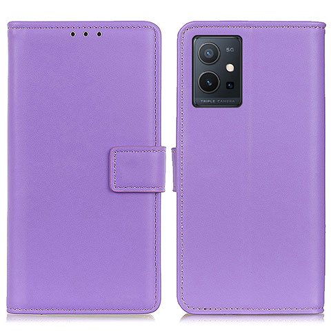 Funda de Cuero Cartera con Soporte Carcasa A08D para Vivo T1 5G India Morado