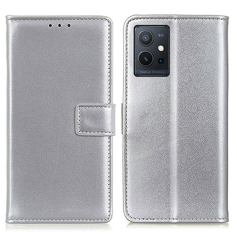 Funda de Cuero Cartera con Soporte Carcasa A08D para Vivo Y33e 5G Plata