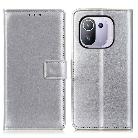 Funda de Cuero Cartera con Soporte Carcasa A08D para Xiaomi Mi 11 Pro 5G Plata