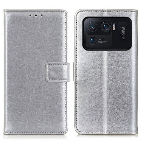 Funda de Cuero Cartera con Soporte Carcasa A08D para Xiaomi Mi 11 Ultra 5G Plata