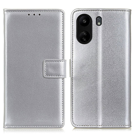 Funda de Cuero Cartera con Soporte Carcasa A08D para Xiaomi Poco C65 Plata