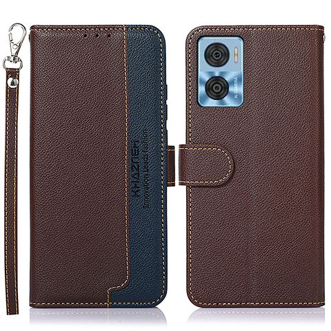 Funda de Cuero Cartera con Soporte Carcasa A09D para Motorola Moto E22 Marron