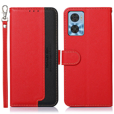 Funda de Cuero Cartera con Soporte Carcasa A09D para Motorola Moto E22 Rojo