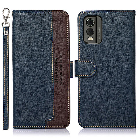 Funda de Cuero Cartera con Soporte Carcasa A09D para Nokia C210 Azul